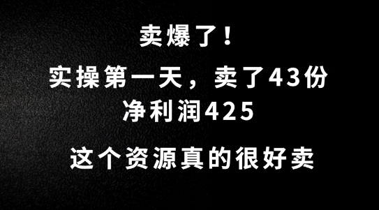 这个资源，需求很大，实操第一天卖了43份，净利润425【揭秘】-啄木鸟资源库