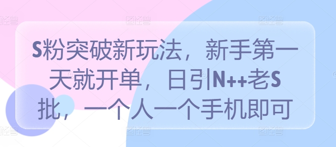 S粉突破新玩法，新手第一天就开单，日引N++老S批，一个人一个手机即可【揭秘】-啄木鸟资源库