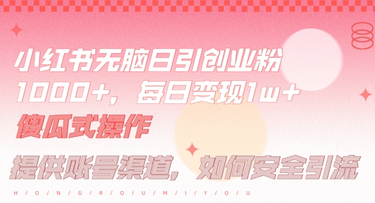 小红书无脑每日引流创业粉500+，小白每天只花半小时，躺赚长尾收益【揭秘】-啄木鸟资源库