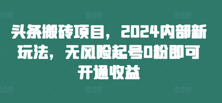 头条搬砖项目，2024内部新玩法，无风险起号0粉即可开通收益-啄木鸟资源库