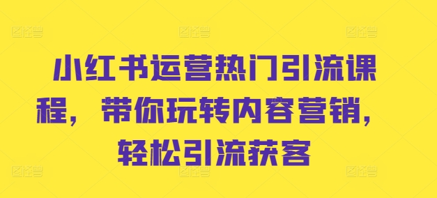 小红书运营热门引流课程，带你玩转内容营销，轻松引流获客-啄木鸟资源库