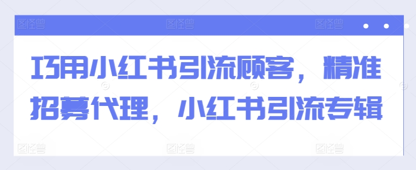 巧用小红书引流顾客，精准招募代理，小红书引流专辑-啄木鸟资源库