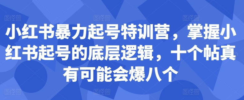 小红书暴力起号特训营，掌握小红书起号的底层逻辑，十个帖真有可能会爆八个-啄木鸟资源库