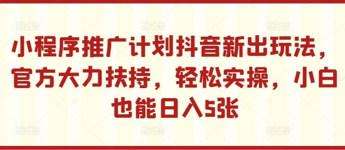 小程序推广计划抖音新出玩法，官方大力扶持，轻松实操，小白也能日入5张【揭秘】-啄木鸟资源库