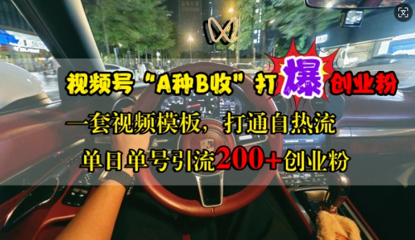 视频号“A种B收”打爆创业粉，一套视频模板打通自热流，单日单号引流200+创业粉-啄木鸟资源库