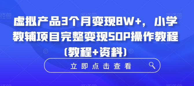 虚拟产品3个月变现8W+，小学教辅项目完整变现SOP操作教程(教程+资料)-啄木鸟资源库