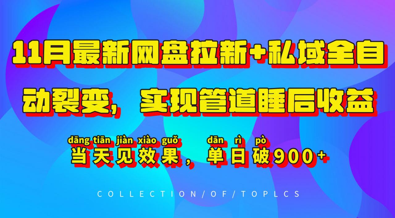 11月最新网盘拉新+私域全自动裂变，实现管道睡后收益，当天见效果，单日破900+-啄木鸟资源库