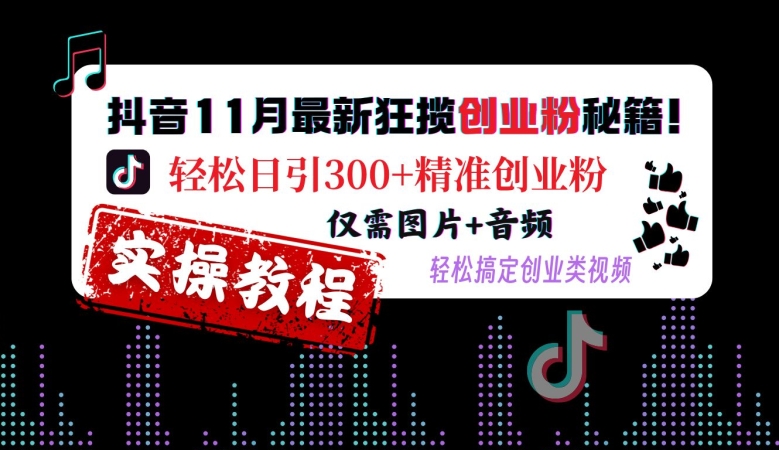 抖音11月最新狂揽创业粉秘籍，轻松日引300+精准创业粉，仅需图片+音频，轻松搞定创业类视频-啄木鸟资源库