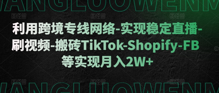 利用跨境专线网络-实现稳定直播-刷视频-搬砖TikTok-Shopify-FB等实现月入2W+【揭秘】-啄木鸟资源库