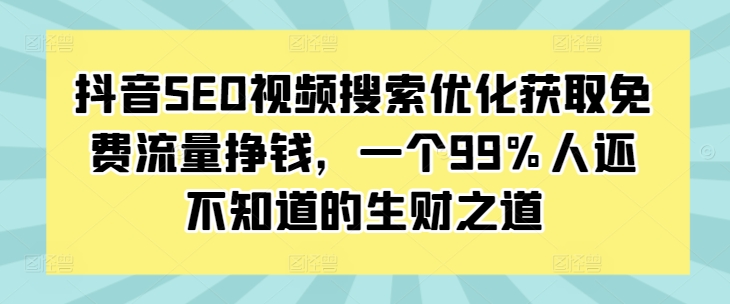 抖音SEO视频搜索优化获取免费流量挣钱，一个99%人还不知道的生财之道-啄木鸟资源库