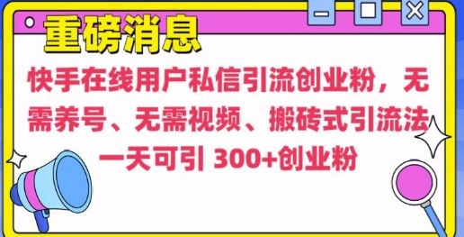 快手最新引流创业粉方法，无需养号、无需视频、搬砖式引流法【揭秘】-啄木鸟资源库