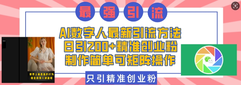 AI数字人最新引流方法，日引200+精准创业粉，制作简单可矩阵操作-啄木鸟资源库