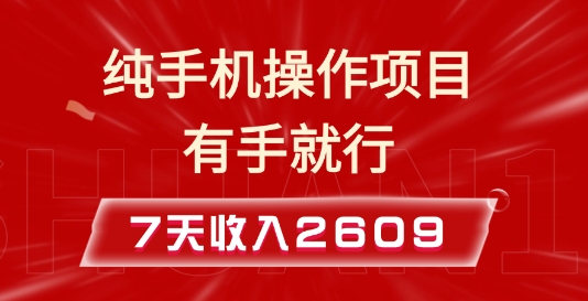 纯手机操作的小项目，有手就能做，7天收入2609+实操教程【揭秘】-啄木鸟资源库