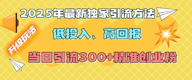 2025年最新独家引流方法，低投入高回报？当日引流300+精准创业粉-啄木鸟资源库